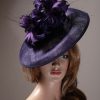 purple sinamay saucer with feather mount (1)
