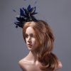 royal blue and black feather mount on a silver halo crown