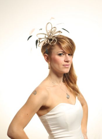 taupe nude and black feather fascinator hat