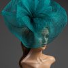 teal windowpane sinamay saucer fascinator hat (1)