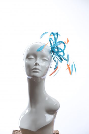 turquoise and orange small fascinator hat