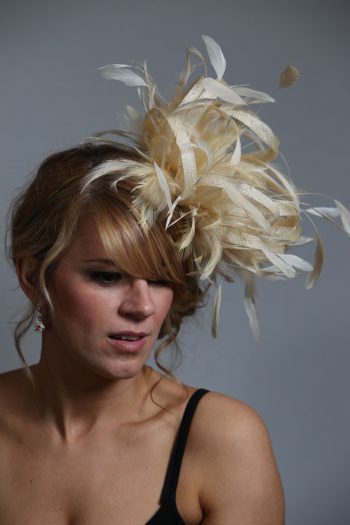 Cream sinamay and feather large fascinator hat (11)