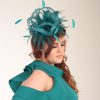 Teal green large sinamay and feather fascinator hat (1)