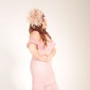 Nude Almond Taupe large sinamay and feather fascinator hat