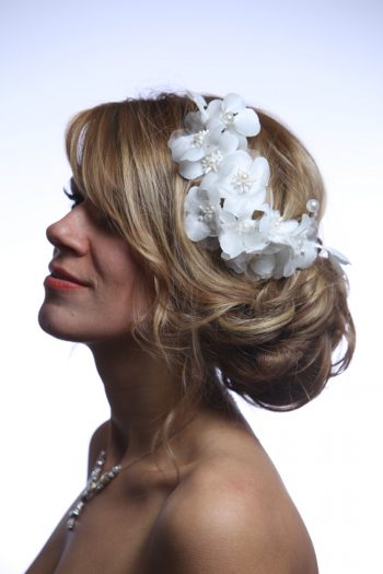 White wired flower headpiece with pearls