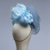 baby blue and cornflower crin percher saucer fascinator hat