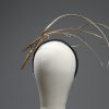 Gold floating quill faux leather headband fascinator hat
