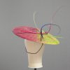 Floating quill hand painted royal, raspberry and lime paint spatter saucer fascinator hat