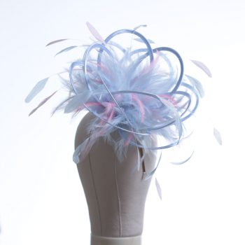 Ladies formal Baby Blue and Baby Pink Medium sized feather and satin fascinator hat. Suitable for a wedding or ladies day at the races